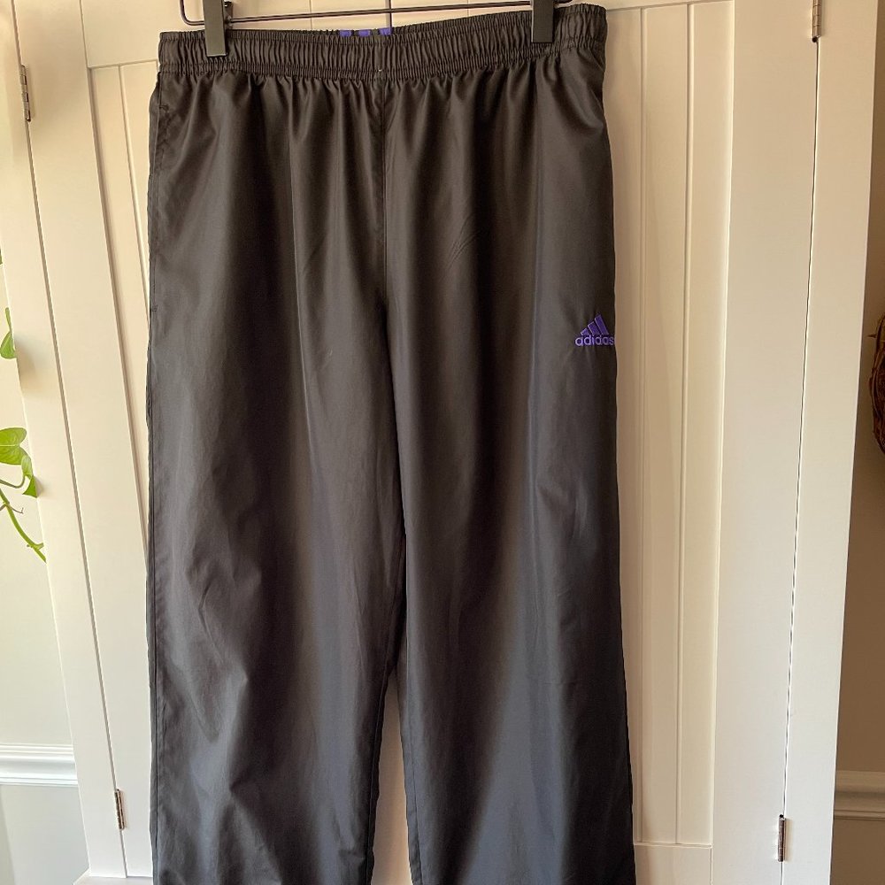 ADIDAS Men's Small Track pants Black with Purple Detailing EUC